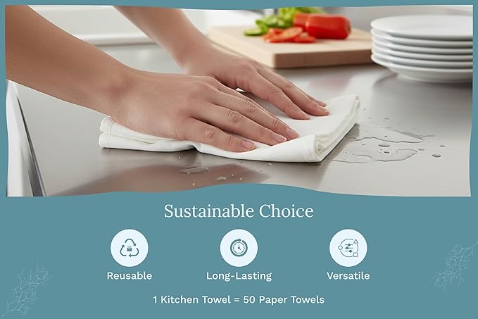 Organic Cotton Flour Sack Kitchen Towels - 10 Pack, Off-White Organic Cotton Tea Towels - Extra Large Flour Sack Cotton Dish Towels- Lint-Free Unbleached Kitchen Towels - 27"x27" (Off-White - 10 Pack)