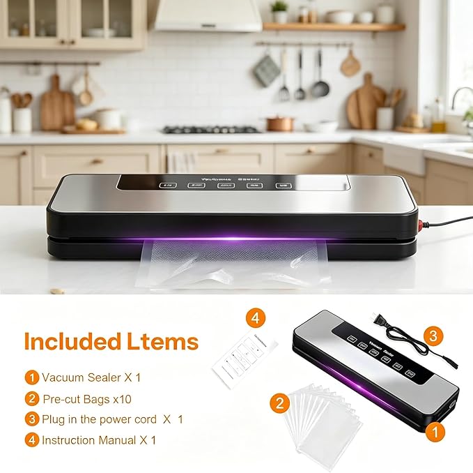 Vacuum Sealer Machine for Food, Multifunctional Food Sealer for Sous Vide & Meal Prep, Dry & Moist Food Modes, Compact Vacuum Sealing System