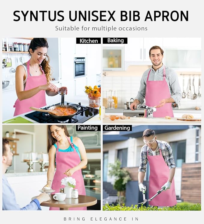 Syntus Apron for Men Women, Adjustable Cooking Kitchen Chef Aprons with 2 Pockets, Cotton/Polycotton/Polyester