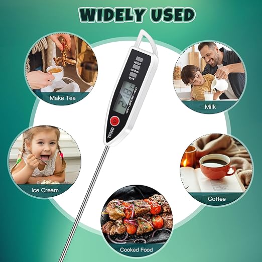 Copkim 12 Set Waterproof Food Thermometer for Water, Liquid, Candle and Cooking Digital Meat Thermometer with Long Probe Instant Read for Kitchen BBQ Grill Candy (White)