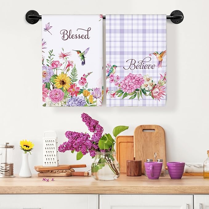Spring Summer Bird Floral Tea Towels, Cotton Kitchen Towel 18.9 × 27.5 inch, Quick Drying Dish Cloth for Party Anniversary Holiday Decoration, Housewarming Gifts for Mom