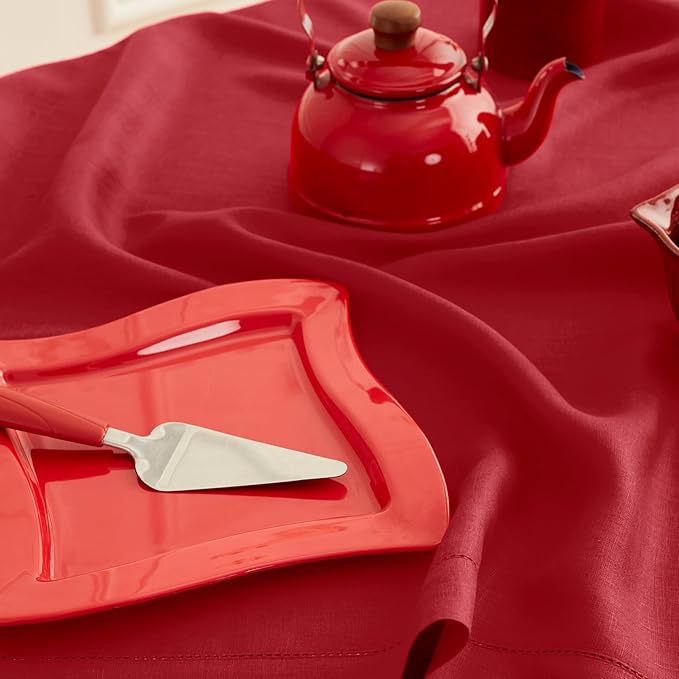 Solino Home Red Linen Napkins Set of 4-100% Pure Linen Hemstitch Dinner Napkins 20 x 20 Inch for Mothers Day, Memorial Day - Classic Hemstitch