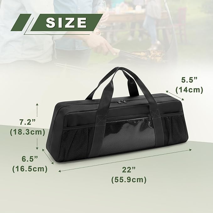 HODRANT Grill Tool Storage Bag, Outdoor BBQ Utensil Holder for Barbecue Tool up to 22", Large Grill Utensil Storage Caddy with Pockets, BBQ Accessories Case Container for Camping, Bag Only, Black