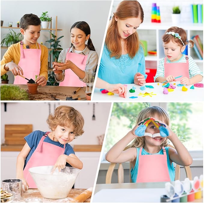 Morcheiong 8/12/24 Pack Adjustable Kids Apron Bulk with 2 Pockets Toddler Apron Kids Painting Aprons for Baking Painting