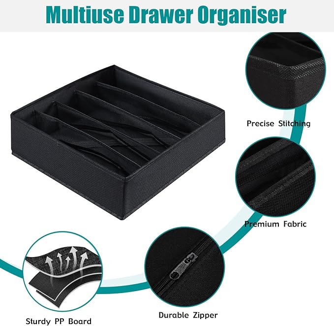 Drawer under Cabinet Clothes Organizer 5 Cell Foldable Storage Cubes Underwear Drawer Organizer Dividers Storage Boxes for Bra, Underwear(Black)
