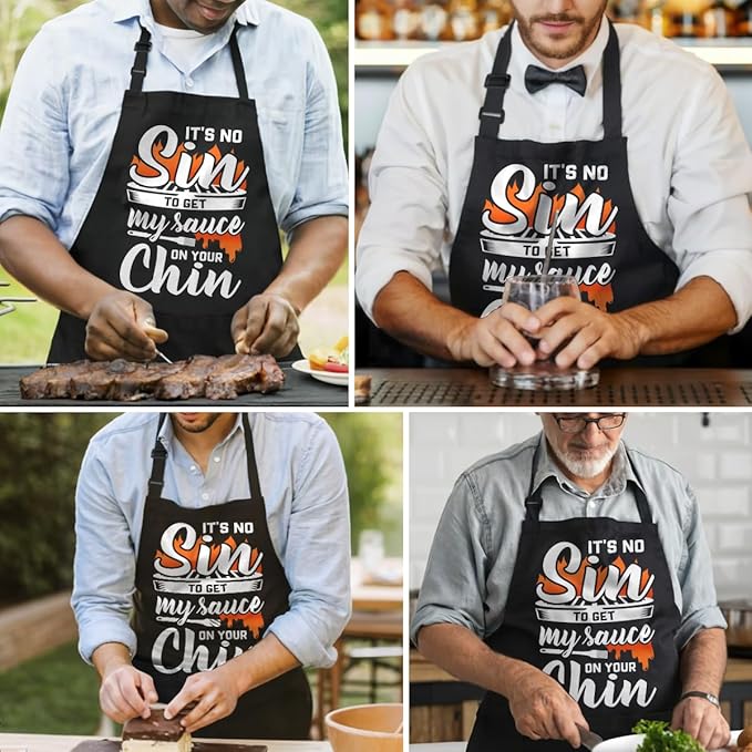 SANDJEST Funny Apron for Dad - Birthday Father’s Day Cooking Grilling Gifts for Mens