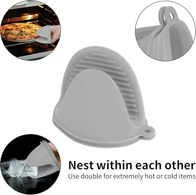 Vaincre 4PCS Silicone Oven Mitts Heat Resistant, Silicone Potholders for Kitchen, Mini Rubber Oven Glove Kitchen Mittens, Cute Cooking Mitts (Black and Gray)