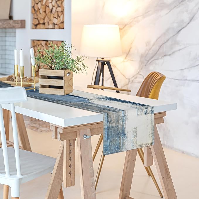 White Gray Table Runners Modern Art Farmhouse Linen Table Runners Dresser Scarves Retro Rustic Style for Party Kitchen Dining Table Coffee Holiday Party Decor (13"x 90")