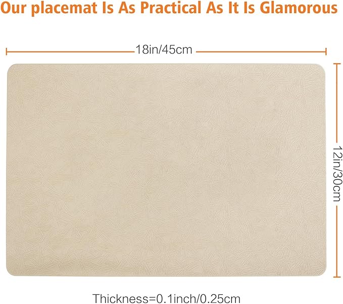 Vinyl Placemats Set of 6 Heat Resistant Easy Clean Non-Slip Place Mats for Dining Table Faux Leather Waterproof Stain Resistant Wipeable Washable PVC Table Mats(6, Beige)