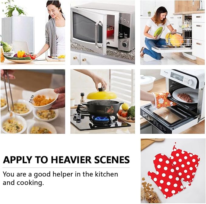 Red and White Polka Dot Oven Mitts and Pot Holders Sets of 4, Heat Resistant Silicone Oven Mittens and Potholders Gloves Hot Pads for Kitchen Cooking Baking Grilling BBQ Chef