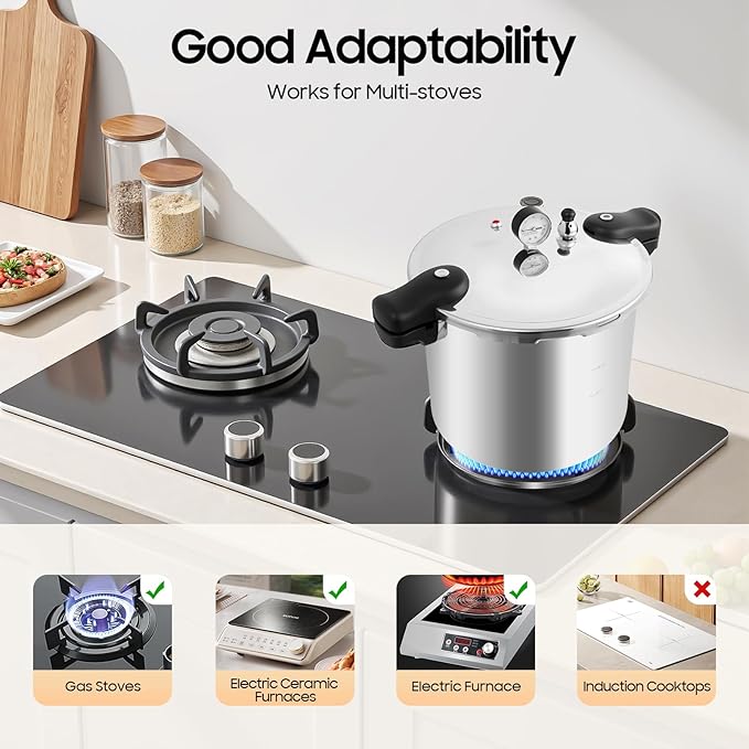 Pressure Canner 22-Quart, Silver Aluminum Pressure Cooker Stainless Steel Pressure Canner 22 Quart Induction Built-in Pressure Gauge with Rack