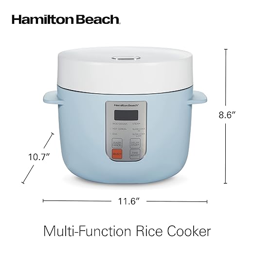 Hamilton Beach Digital Programmable Rice Cooker & Food Steamer,12 Cups Cooked (6 Uncooked), with Slow Cook & Hard-Boiled Egg Functions, Steam & Rinse Basket, Blue (37561)