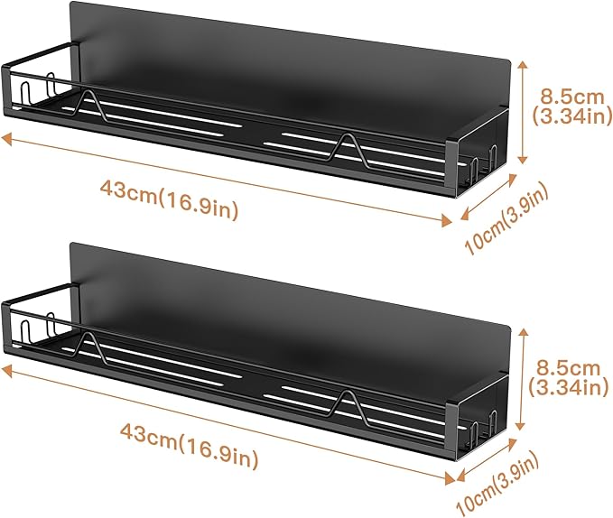 Mystozer 16.9 Inch Wide Large Capacity Magnetic Spice Rack for Refrigerator,2 Pack Metal Fridge Shelf Kitchen Organizers and Storage Fridge Organizer Spicy Shelf Spice Rack(Black)