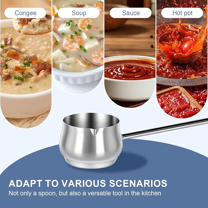 2 Pcs Stainless Steel Soup Ladle with Pour Spout, Long Handle Gravy Scoop Spoon for Punch Bowl, Sauce & Cooking, Heat-Resistant SUS304 Ladle with Spout