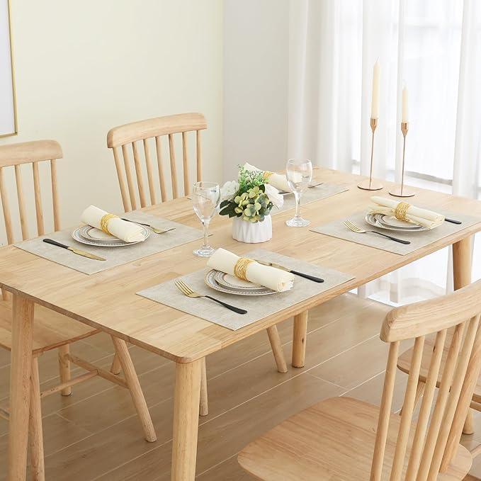 Homaxy Faux Leather Heat Resistant Placemats for Dining Table Set of 4, Waterproof Wipeable Washable PU Table Mats, Easy to Clean Anti-Slip Place Mats, 11.8" x 17", Beige