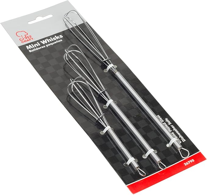 Chef Craft Classic Mini Sturdy Whisk, 5.5, 7, and 9 inch 3 piece set, Chrome
