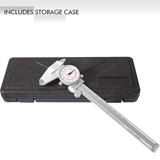 PECtools 6 Inch Dial Caliper, DIN 862 Double Dial Inch/Metric Combined Caliper, 0-150mm, 0.001"/0.02mm Resolution, Shock & Oil Resistant, with Case
