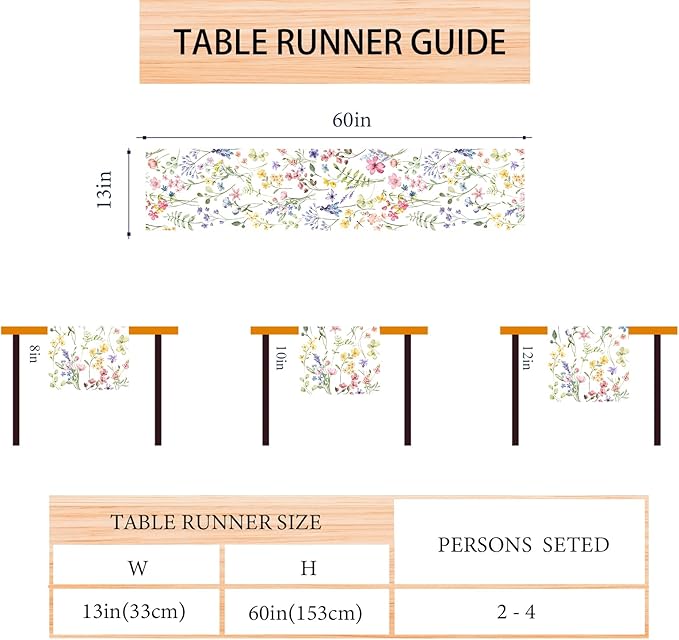 Watercolor Flowers Spring Table Runner Farmhouse Spring Summer Easter Flower Floral Home Kitchen Dining Room Table Decorations 13x60 Inch
