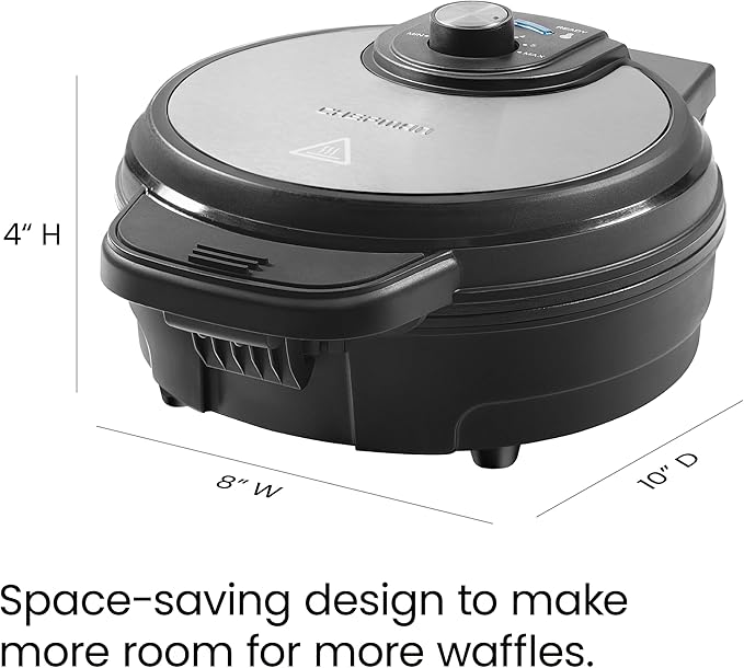 Chefman Anti-Overflow Belgian Waffle Maker w/Shade Selector, Stainless Steel, Temperature Control, Mess Free Moat, Round Nonstick Iron Plate, Cool Touch Handle, Measuring Cup Included