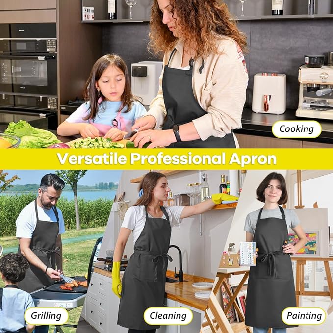 ROTANET Extra Large Apron for Men Adjustable Bib Aprons with 2 Pockets Cooking Kitchen Women Chef Water & Oil Resistant