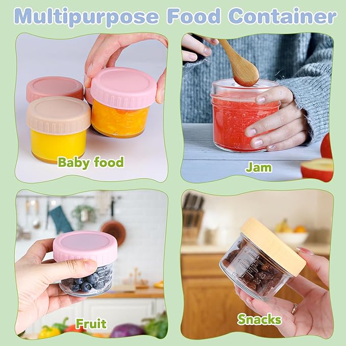 RowinsyDD 40 Pack Glass Baby Food Storage Containers, 4 oz Leakproof Baby Food Jars with Lids, Small Glass Food Containers for Infant Baby, Freezer & Microwave Safe, BPA Free