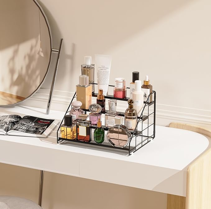 4 Tiered Spice Rack Organizer, 2 Pack Spice Rack Organizer for Cabinet, Tiered Adjustable Spice Shelf for Kitchen Countertop Pantry Organization (Carbon Black)