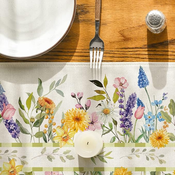 Artoid Mode Bloom Flowers Tulip Spring Table Runner, Seasonal Easter Holiday Kitchen Dining Table Decoration for Home Party Indoor 13x120 Inch