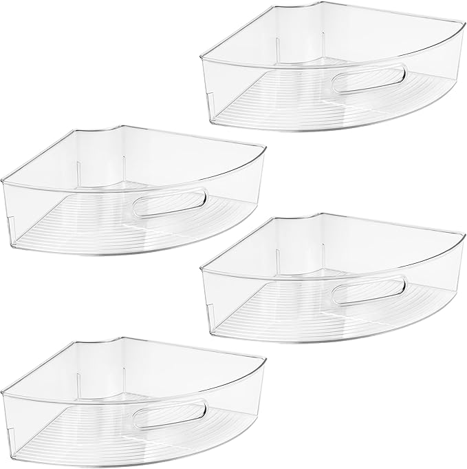 iDesign Clear Plastic 1/4 Wedge Bin for Corner Lazy Susan Cabinet, Kitchen Cabinet Organizer, 4-Pack