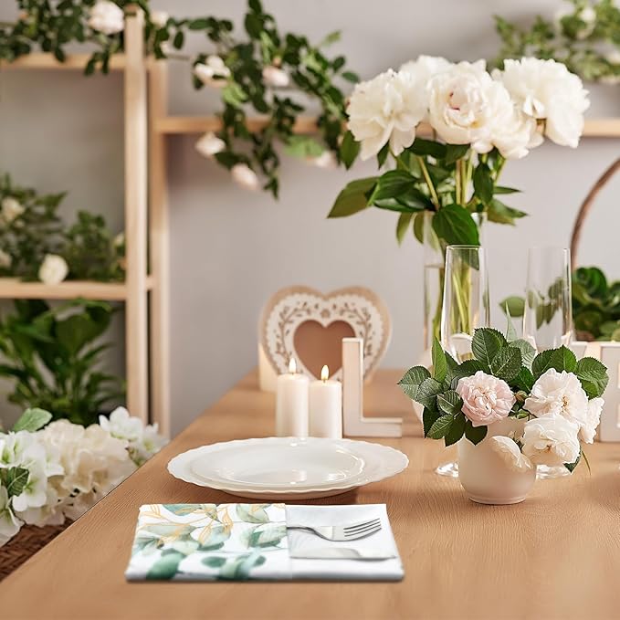 12 Pcs Eucalyptus Greenery Cloth Napkins 20"x20" Washable Dinner Tea Party Napkins for Kitchen Party Wedding Restaurant Indoor Outdoor Botanical Fresh Spring Summer
