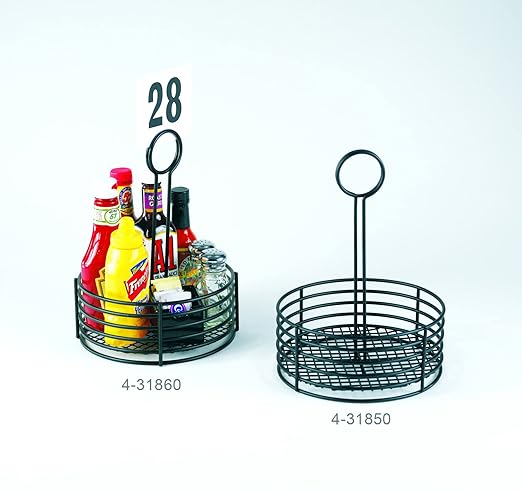 G.E.T. 4-31850 Black Round Stainless Steel Condiment Caddy Iron Teflon Coated Table Caddies Collection, Non Stick, 7.5"