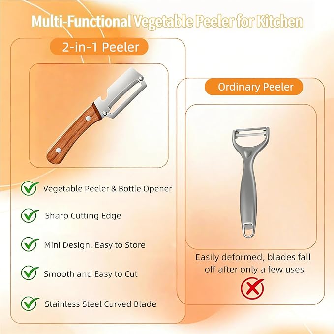Vegetable Peelers for Kitchen, Multi-functional Vegetable Peeler for Kitchen,Peeler with Wooden Handle and Bottle Opener