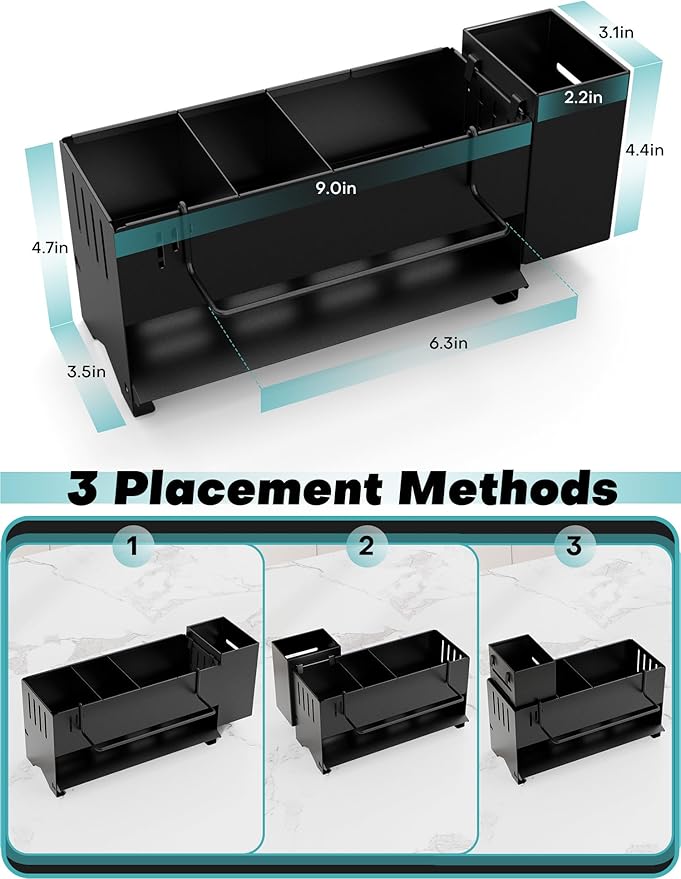 Kitchen Sink Caddy Organizer, Sponge Holder for Kitchen Sink with Upgraded Extra-Wide Drain Board, Efficient Drainage, Stainless Steel with Rust-Resistant Coating