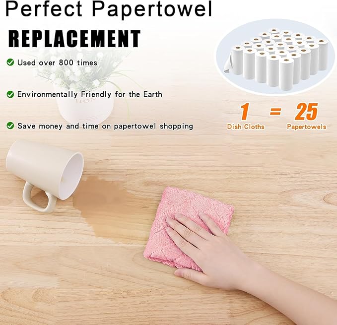 Homaxy 12 Pack Kitchen Dish Cloths (10 x 10 Inches, Pink), Super Soft and Absorbent Coral Velvet Dish Towels, Nonstick Oil Fast Drying Microfiber Cleaning Cloth, No Lint Household Dishcloths