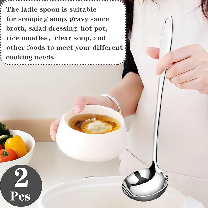 Stainless Steel Soup Ladle, Metal Ladle for Soup, Large Soup Serving Spoon for Buffet, Cooking, Party, Kitchen, Silver