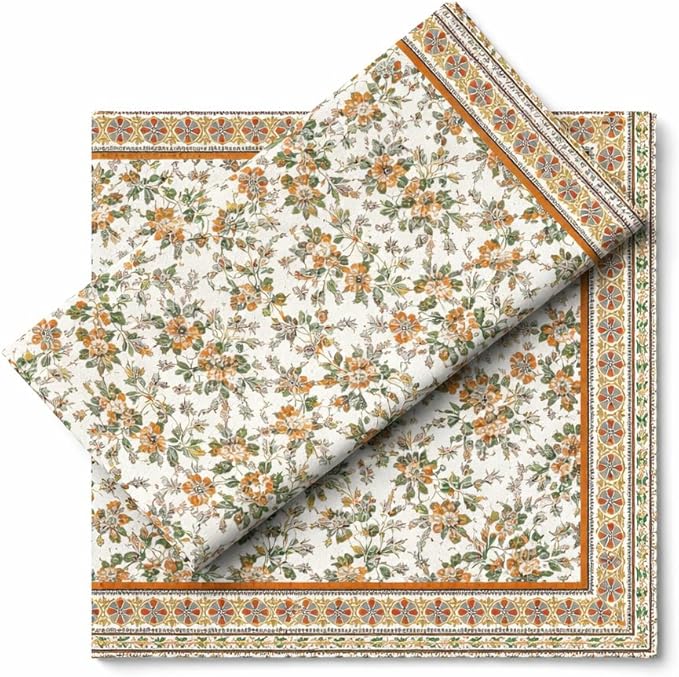 FINGERCRAFT Cloth Napkins, Set of 12 Cotton Linen Blend Printed Dinner Napkins Cloth Mitered Corner Perfect for Parties Dinners Weddings Cocktail Christmas Easter 20x20 Amber Vine