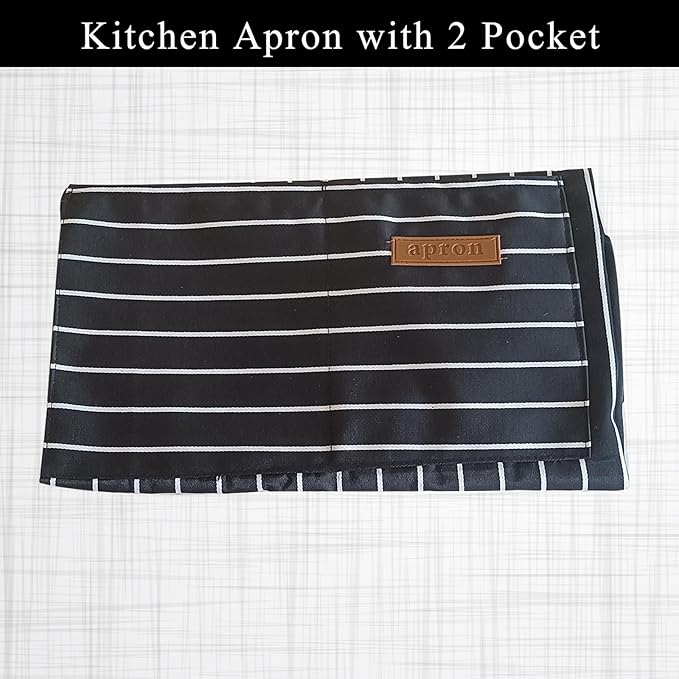 DILLMAN Kitchen Cooking Adjustable Aprons - Men Women Bib Soft Chef Stripes Apron with 2 Pockets