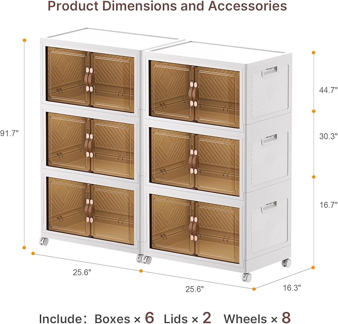 UAMFURI Stackable Storage Bins with Lids, 896QT Closet Organizers and Storage with Doors and Wheels, Extra Large Storage Cabinet, Collapsible Plastic Drawers for Bedroom Dorm Office Garage