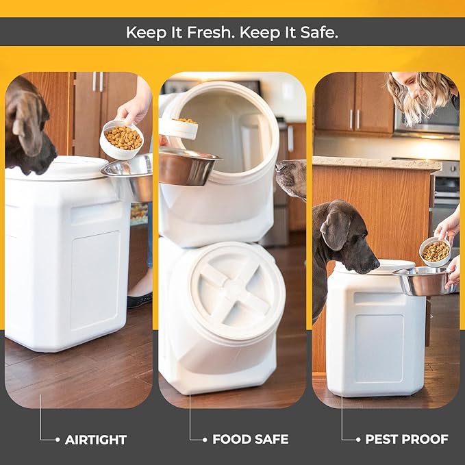 Vittles Vault Traditional Pet Food Storage Container For Dog Kibbles/Bird Seed/Oatmeal/Rice/Flour/Cereal, BPA Free Plastic, Sealed Airtight For Cat Food, Up To 30 lb, Made in USA, With Scoop, Gray