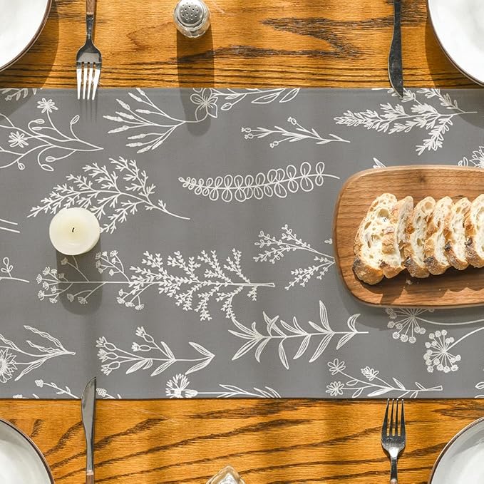 Artoid Mode Leaves Flowers Spring Table Runner, Seasonal Kitchen Dining Table Decoration for Home Party Decor 13x72 Inch