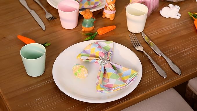 Socomi Easter Spring Cloth Napkins Diamond Linen Napkins Bulk Washable Cotton Napkins 17"x17" for Wedding Party Bridal Baby Shower Birthday Table Decorations Set of 6