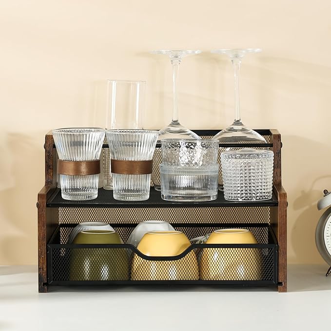 Bathroom Counter Organizer,Wood & Iron Spice Rack Organizer - Space Saving Desktop Storage Shelf for Kitchen Countertop, Office, Bathroom,Easy Assembly