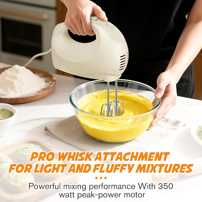 Handmixer Electric Handheld - 7 Speed Portable Kitchen Mixer Electric with 5 Stainless Steel Accessories Whisk, Food Beater for Whipping Mixing Cookies Cakes Home (CX6613-BE)
