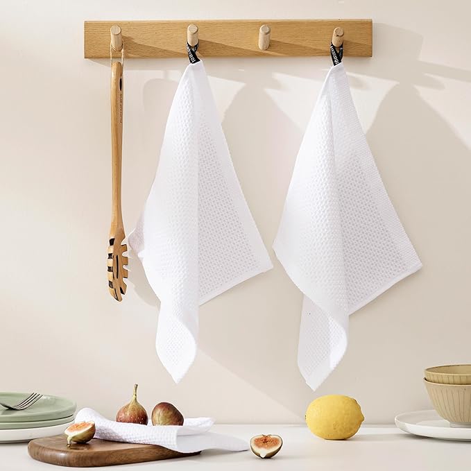 joybest Cotton Kitchen Dish Cloths, 8 Pack Waffle Weave White Washcloths Ultra Soft Absorbent Dish Towels Quick Drying Dish Rags, 12x12 Inches