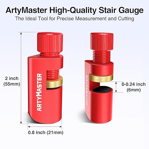 ArtyMaster Stair Gauges Set with Rubber Pad, Stair Gauges for Framing Square and Speed Square, Framing Jig Circular Saw, Attachment Tool for Carpentry Squares Framing, Stair Gauges Knobs Tool(Red)
