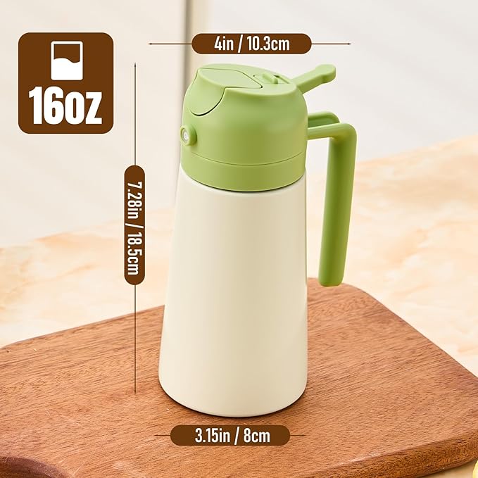 Baalaka Oil Sprayer for Cooking, Olive Oil Dispenser Bottle for Kitchen, 2 in 1 oil dispenser and oil sprayer, Stainless Steel Oil Bottles for Kitchen, Air Fryer BBQ Salad Baking (Green 16oz/470 ml)