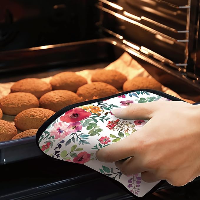 Watercolor Floral Flowers Pot Holders Set of 2 Kitchen Heat Resistant Potholder for Microwave Cooking Baking Oven End Dishes and BBQ