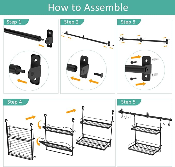 NADAMOO Kitchen Utensil Hanger and Spice Rack with Towel Rack Holder,Wall Mount Space Saving Metal Storage Organizer for Pantry, Countertop, Bathroom