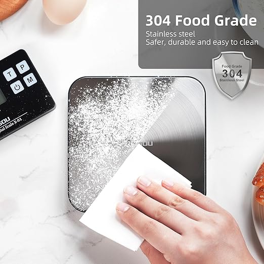 Atogou Food Scale, 33lb Wireless Kitchen Scale with Remote Display, 1g/0.1oz Precise Graduation, Food-Grade 304 Stainless Steel, Digital Food Scale for Cooking, Baking, Postage, Shipping, Black&Silver
