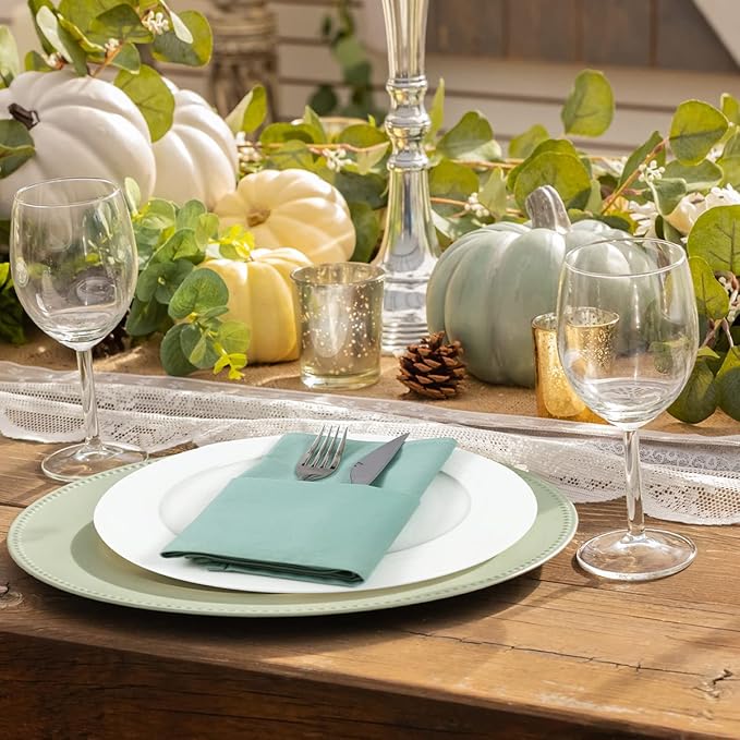 Green Cloth Napkins Set of 6,100% Cotton,Spring Table Napkins for Dinner,Washable,Soft,Thick (18 x18 inch,sage)