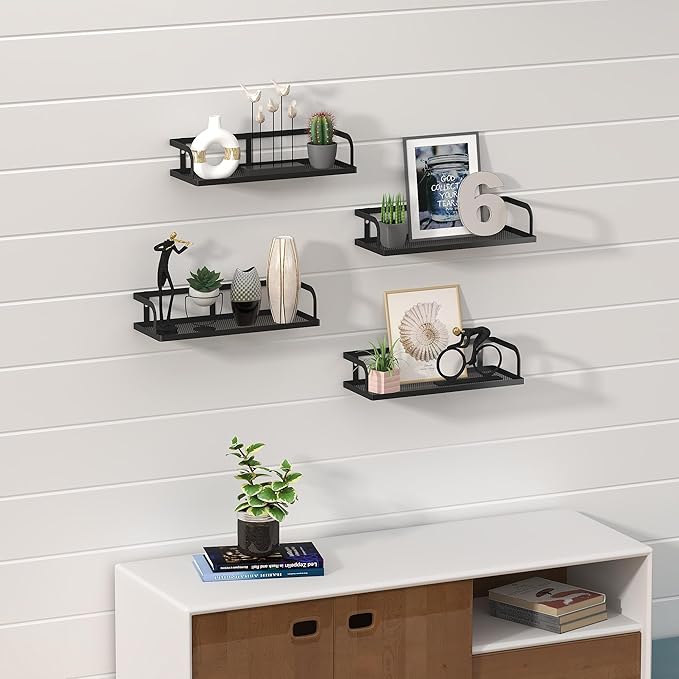 PUSDON 2-Pack Wide Hollowout Shower Caddy & Spice Rack, Wall Mount Bathroom Organizer with Mesh Bottom, Easy Access Cabinet Door Shelf Holds 50LBS - Matte Black, Hollowout